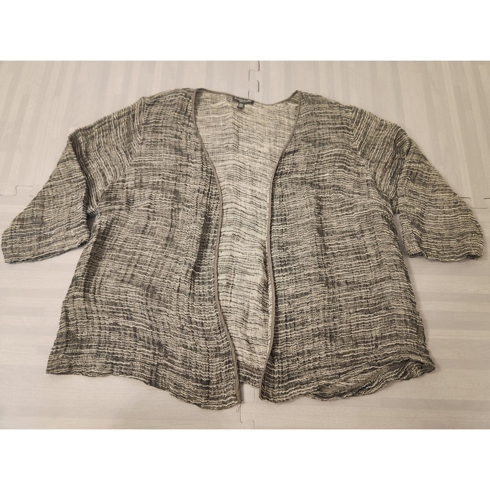 Eileen Fisher Woman Gray Textured Open Front Cardigan 1X 3/4 Sleeve Layering Top